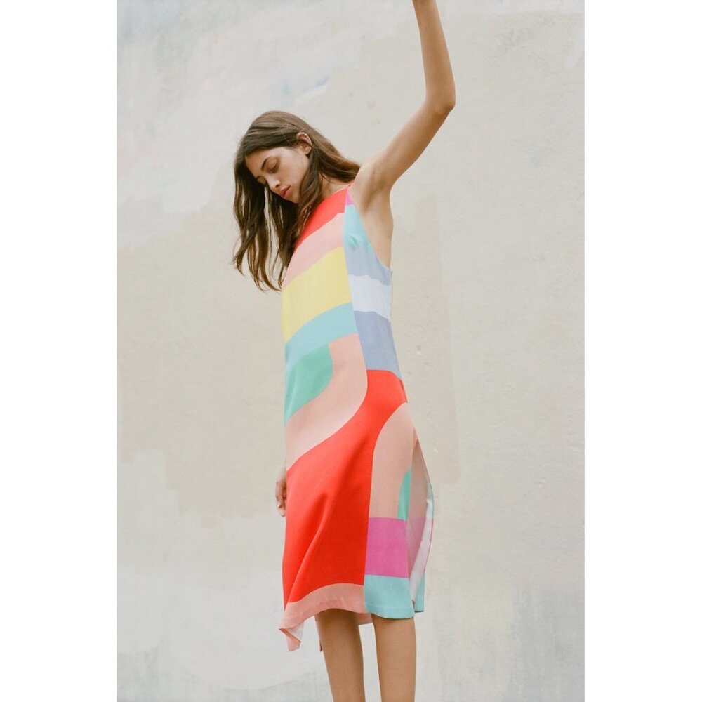 Mara Hoffman rainbow colorblock midi slip dress